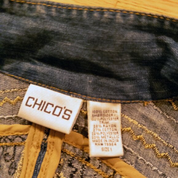 Chico’s Cropped Floral Embroidered & Sequin Denim Jacket Medium Wash - Picture 6 of 13